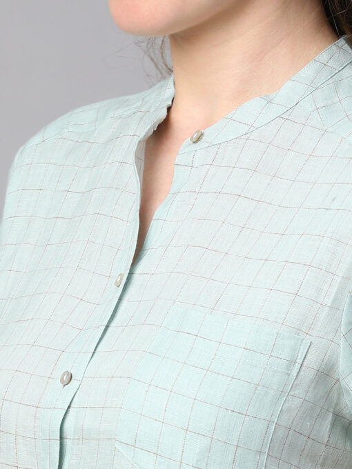 Women's Blue Linen Slim Fit Blouse - Image 7