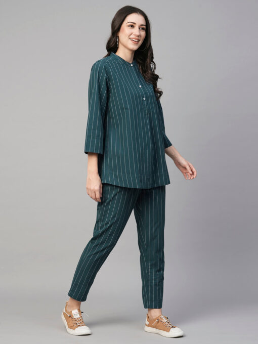 Women's Teal Cotton Regular Fit Blouse - Image 4