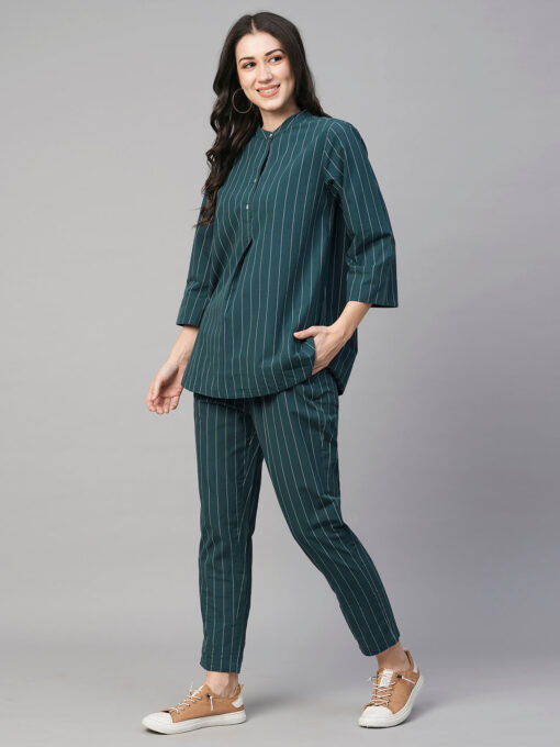 Women's Teal Cotton Regular Fit Pant - Image 2