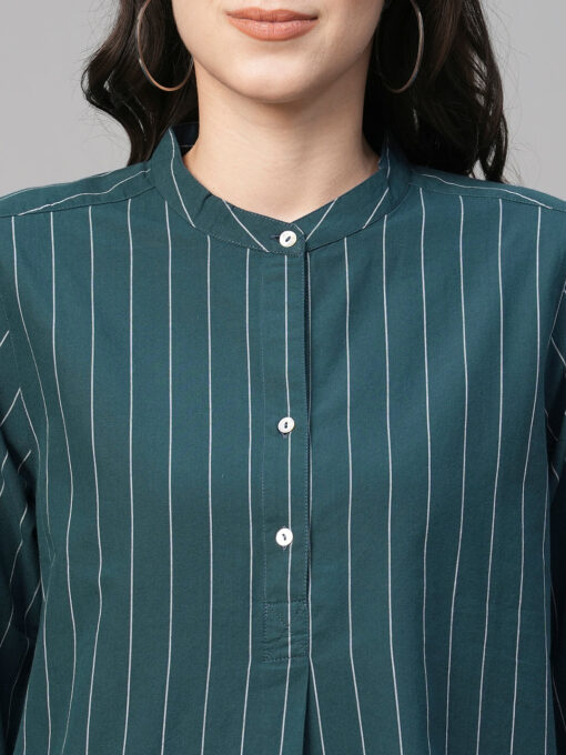 Women's Teal Cotton Regular Fit Blouse - Image 6