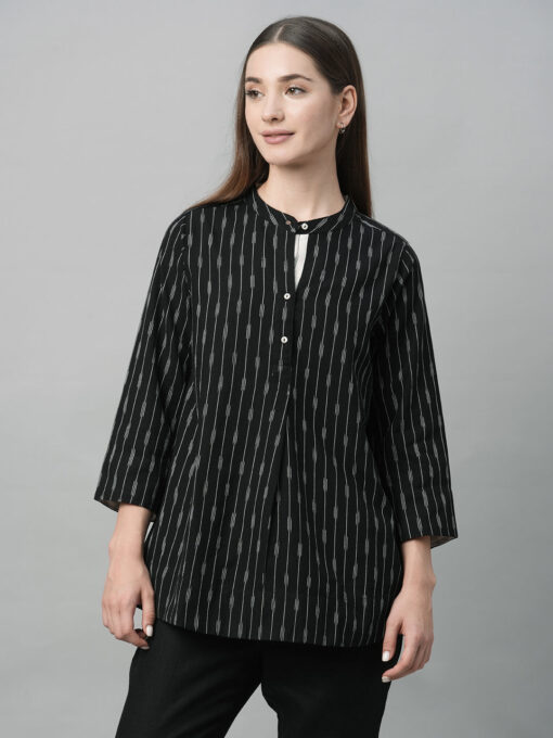 Women's Black Cotton Regular Fit Blouse - Image 2