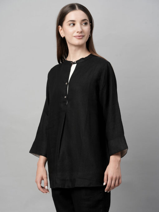 Women's Black Linen Regular Fit Blouse - Image 3