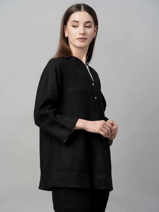 Women's Black Linen Regular Fit Blouse - Image 4