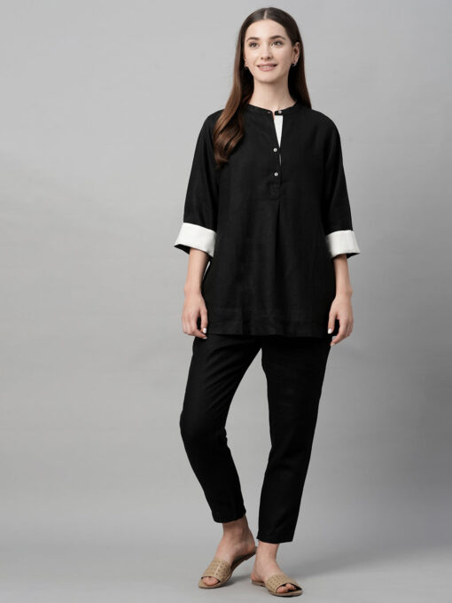 Women's Black Linen Regular Fit Blouse