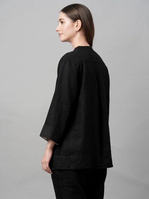 Women's Black Linen Regular Fit Blouse - Image 5