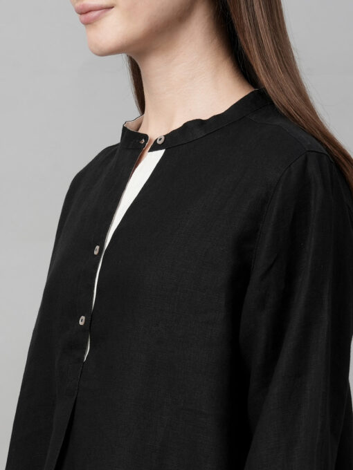 Women's Black Linen Regular Fit Blouse - Image 7