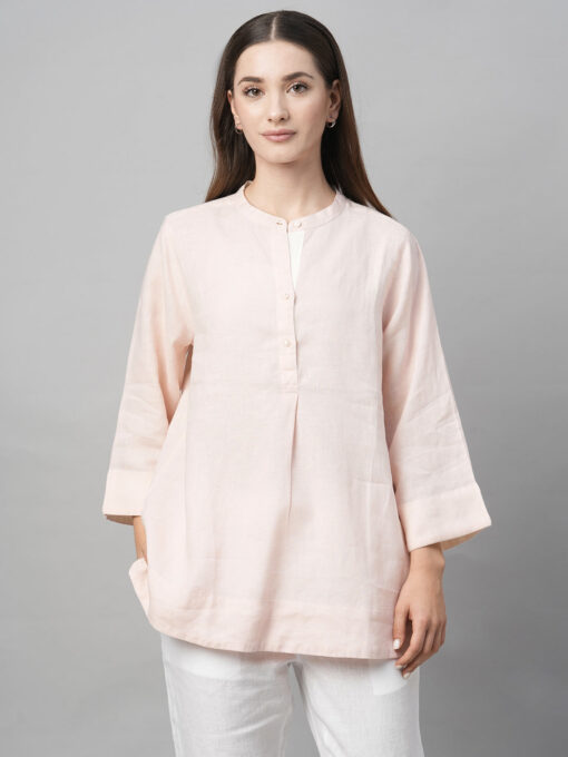 Women's Pink Linen Regular Fit Blouse - Image 2