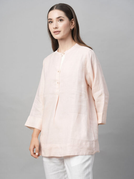 Women's Pink Linen Regular Fit Blouse - Image 3