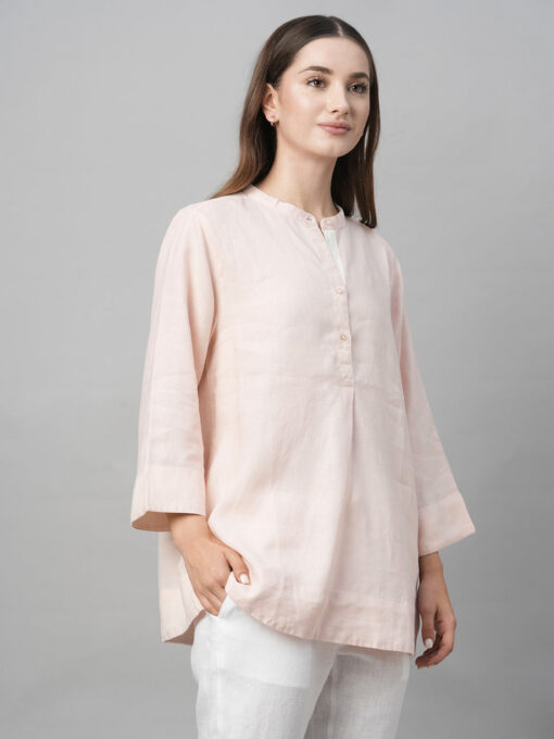 Women's Pink Linen Regular Fit Blouse - Image 4