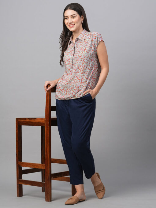 Women's Blue Viscose Boxy Fit Blouse