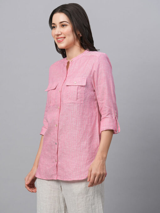 Women's Pink Linen Excel Regular Fit Blouse - Image 3