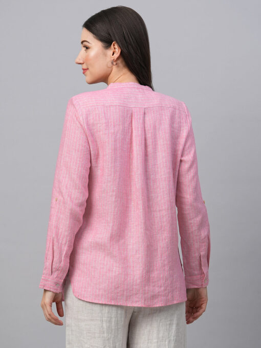 Women's Pink Linen Excel Regular Fit Blouse - Image 5