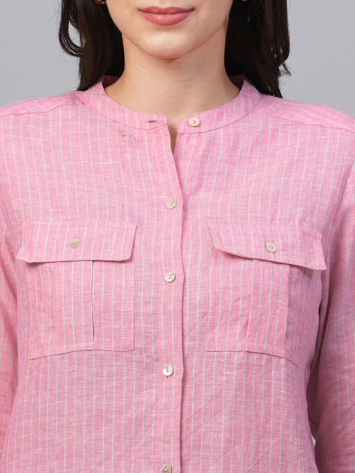 Women's Pink Linen Excel Regular Fit Blouse - Image 6