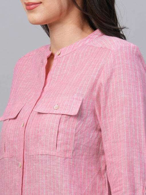 Women's Pink Linen Excel Regular Fit Blouse - Image 7