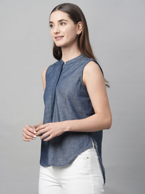 Women's Blue Cotton Regular Fit Blouse - Image 4