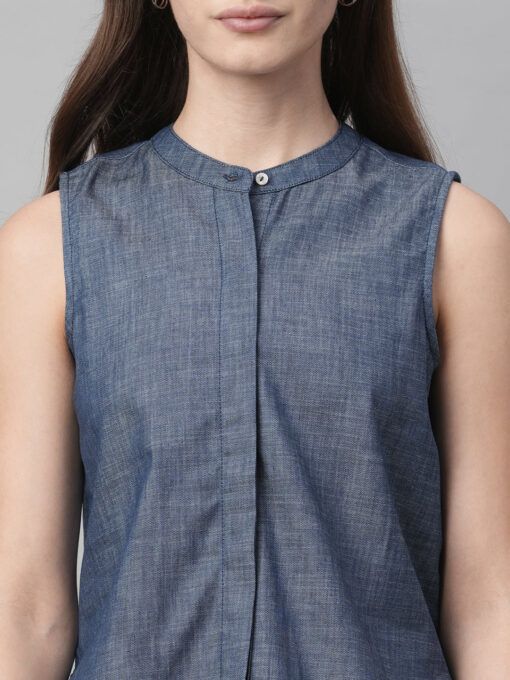 Women's Blue Cotton Regular Fit Blouse - Image 6