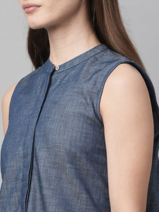 Women's Blue Cotton Regular Fit Blouse - Image 7