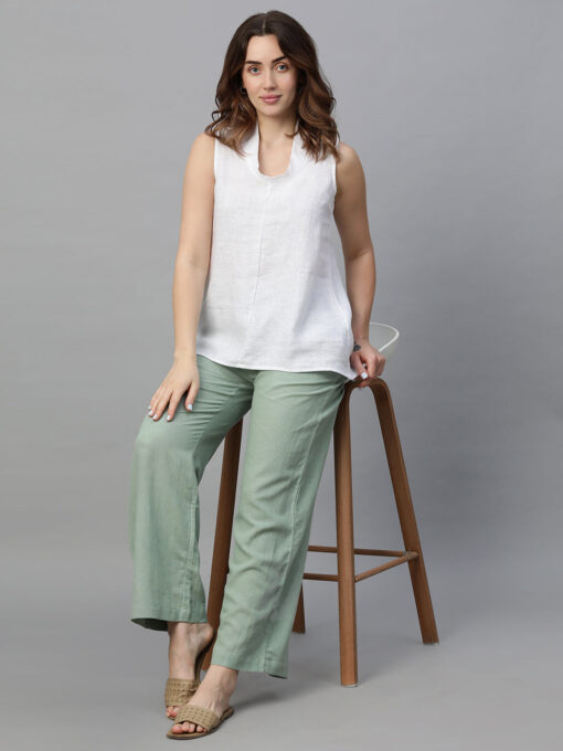 Women's White Linen Regular Fit Blouse - Image 2