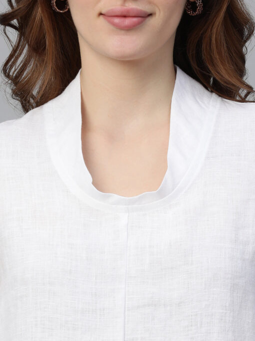 Women's White Linen Regular Fit Blouse - Image 7