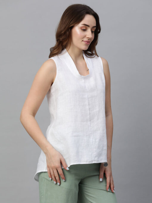 Women's White Linen Regular Fit Blouse - Image 5