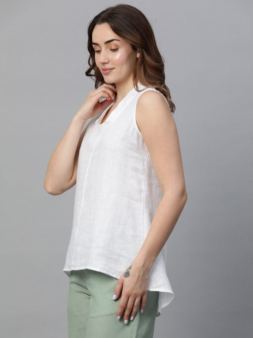 Women's White Linen Regular Fit Blouse - Image 4