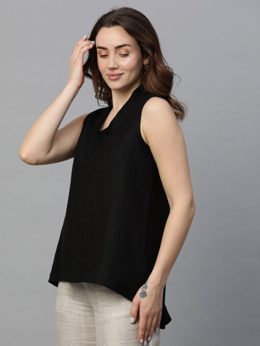 Women's Black Linen Regular Fit Blouse - Image 3