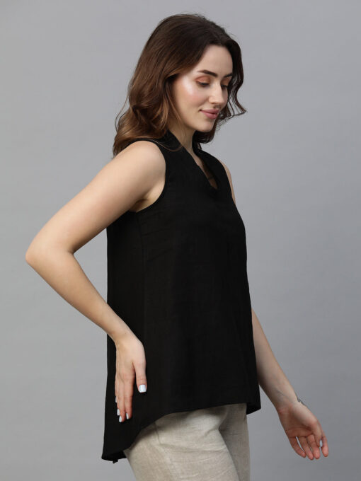 Women's Black Linen Regular Fit Blouse - Image 4