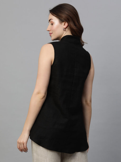 Women's Black Linen Regular Fit Blouse - Image 5