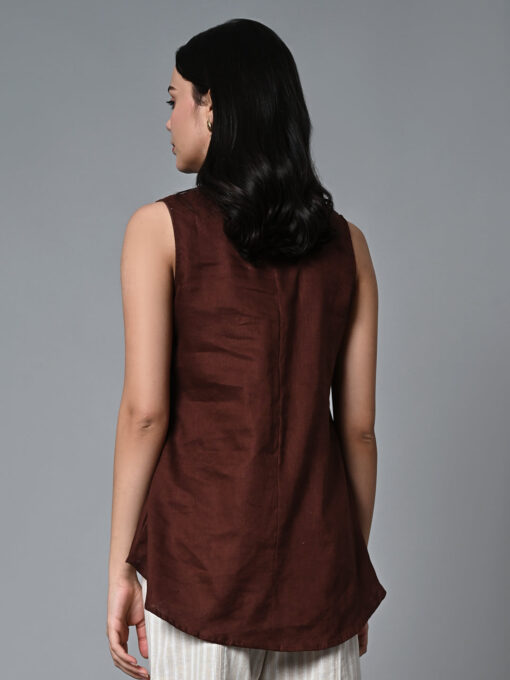 Women's Brown Linen Regular Fit Blouse - Image 5