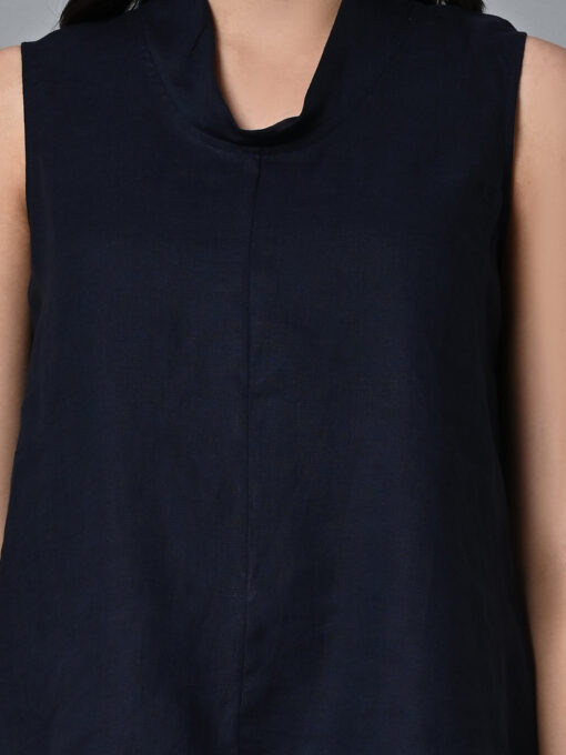 Women's Navy Linen Regular Fit Blouse - Image 6