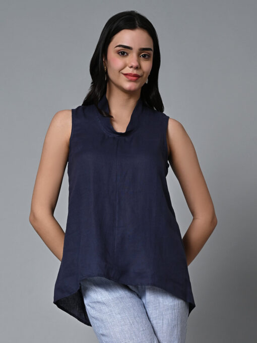 Women's Purple Linen Regular Fit Blouse - Image 2