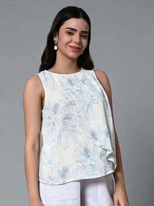 Women's Blue Cotton Regular Fit Blouse - Image 4