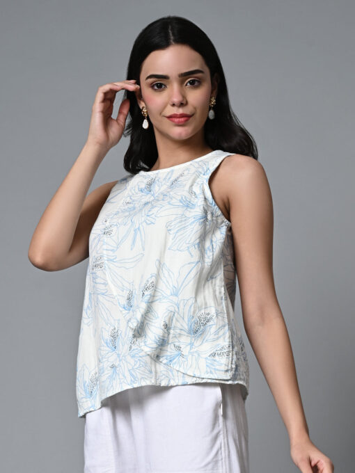 Women's Blue Cotton Regular Fit Blouse - Image 3