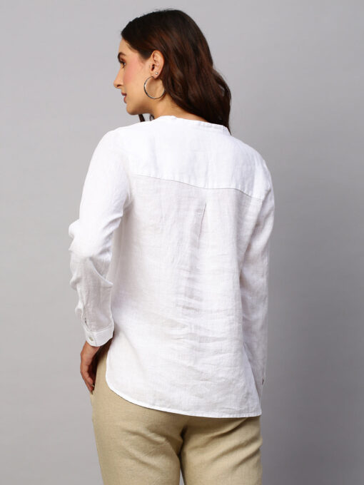 Women's White Cotton Linen Regular Fit Blouse - Image 5