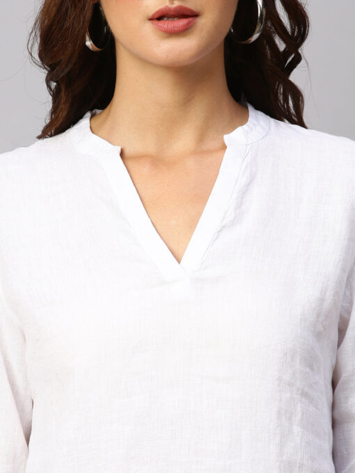 Women's White Cotton Linen Regular Fit Blouse - Image 6