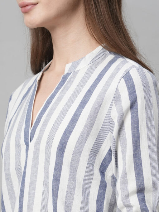 Women's Blue Cotton Linen Regular Fit Blouse - Image 7