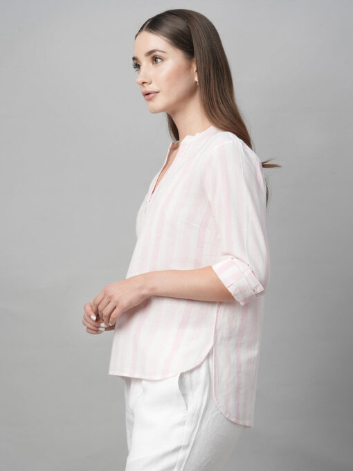 Women's Pink Cotton Linen Regular Fit Blouse - Image 3