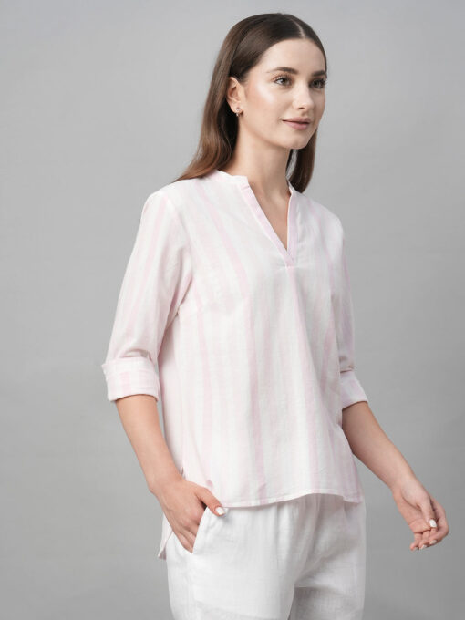 Women's Pink Cotton Linen Regular Fit Blouse - Image 4