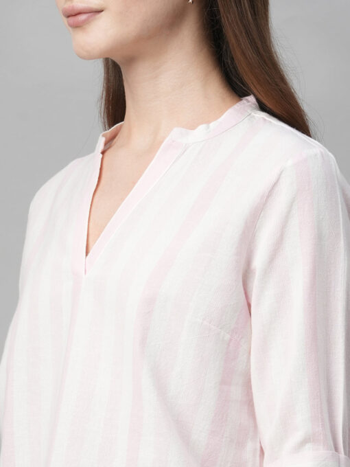 Women's Pink Cotton Linen Regular Fit Blouse - Image 7