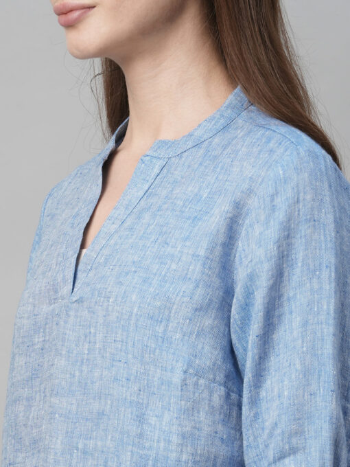 Women's Blue Linen Regular Fit Blouse - Image 6