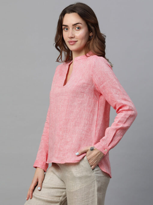 Women's Pink Linen Regular Fit Blouse - Image 3