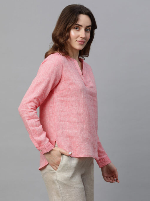 Women's Pink Linen Regular Fit Blouse - Image 4