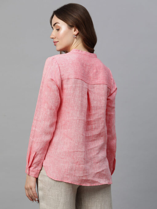 Women's Pink Linen Regular Fit Blouse - Image 5