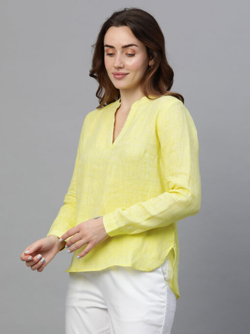 Women's Yellow Linen Regular Fit Blouse - Image 2