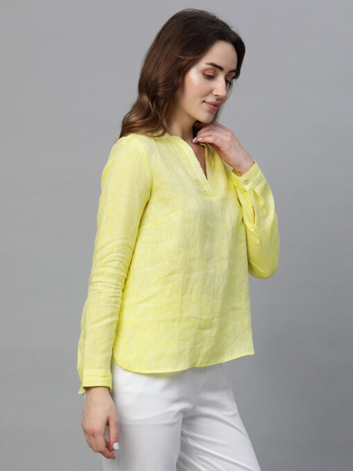 Women's Yellow Linen Regular Fit Blouse - Image 3