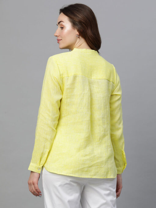 Women's Yellow Linen Regular Fit Blouse - Image 5