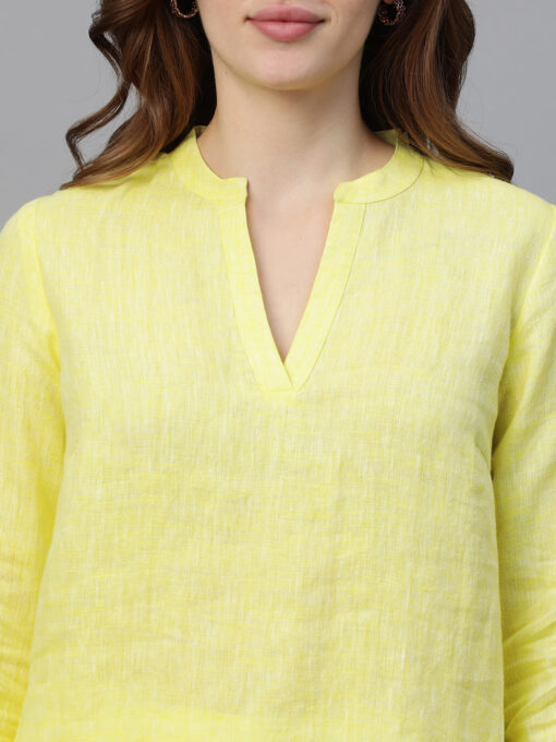 Women's Yellow Linen Regular Fit Blouse - Image 6