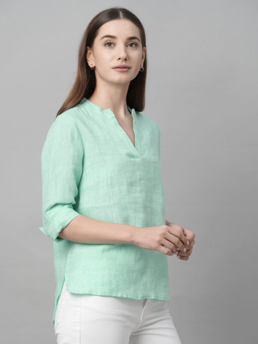 Women's Aqua Linen Regular Fit Blouse - Image 4