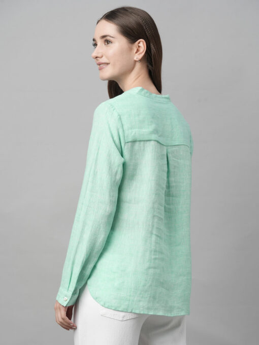 Women's Aqua Linen Regular Fit Blouse - Image 5