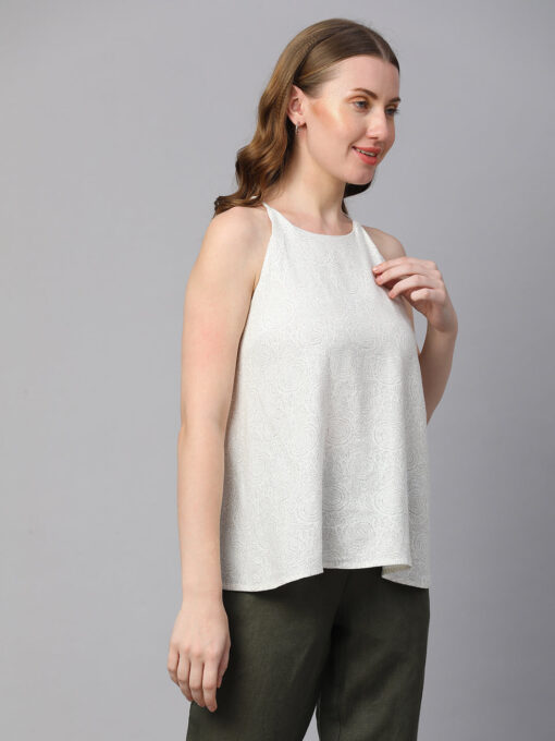 Women's Offwhite Linen Viscose Regular Fit Blouse - Image 3